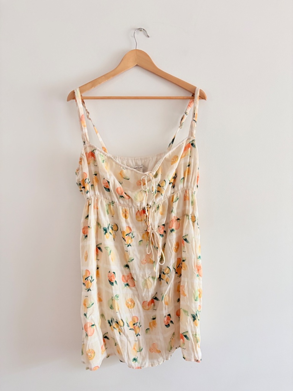 Abercrombie & Fitch Fruit Print Tie Front Mini Dress Cream Peach Lemon Large - Picture 3 of 7